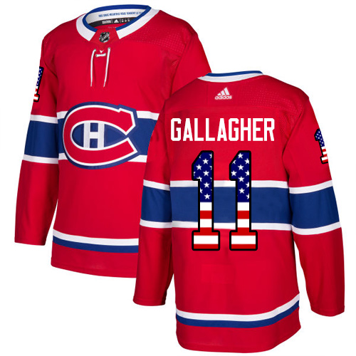 Adidas Canadiens #11 Brendan Gallagher Red Home Authentic USA Flag Stitched NHL Jersey - Click Image to Close
